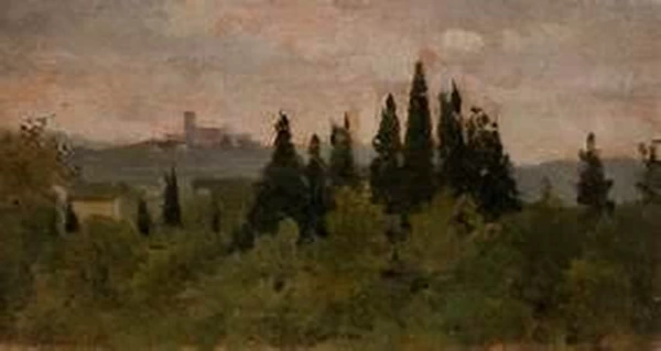 Paesaggio con borgo sullo sfondo